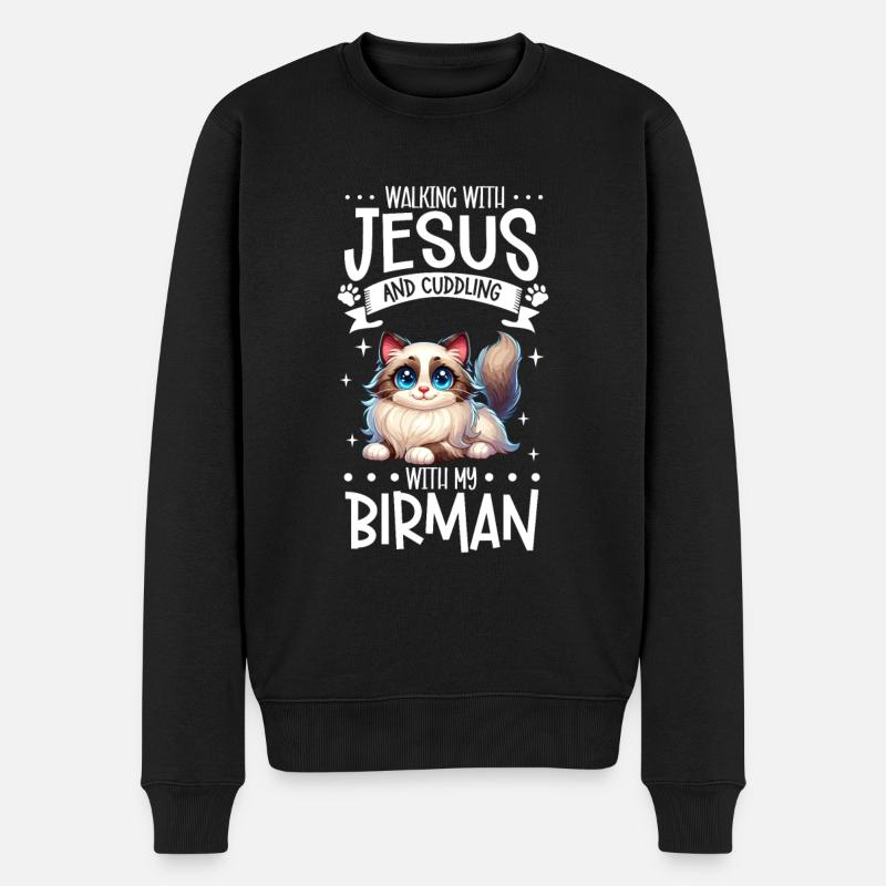 Jesus und meine Birma - Männer Premium Bio Pullover - Schwarz