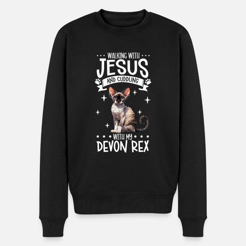 Jesus und meine Devon Rex - Männer Premium Bio Pullover - Schwarz