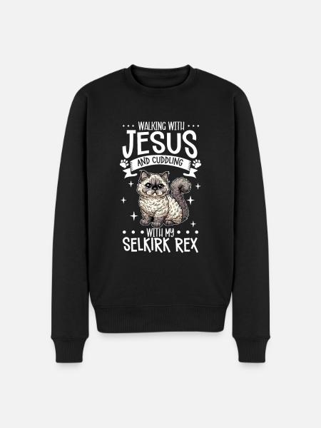 Jesus and my Selkirk Rex - Men's Premium Organic Jumper - black