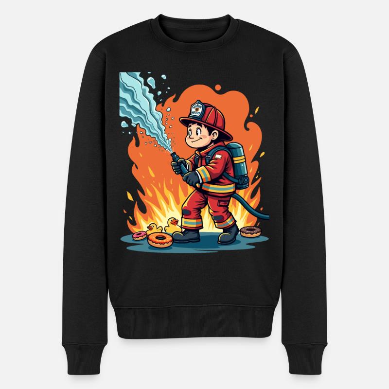 Feuerwehrmann Humor – Gummienten und Donuts Design - Männer Premium Bio Pullover - Schwarz