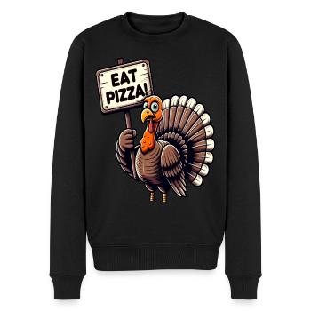 Drôle de dinde « manger de la pizza » Design - Pull Premium bio Homme - noir - Devant - Nico (187cm)