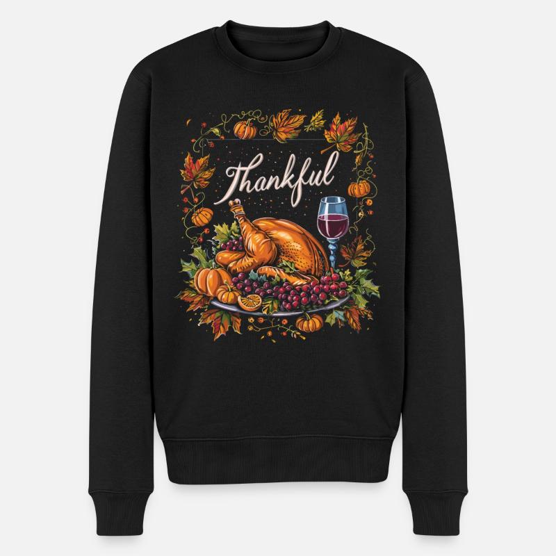 Grateful Gobble Wobble Thanksgiving - Men's Premium Organic Jumper - black