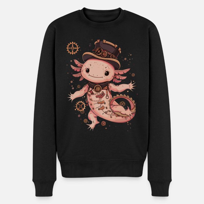 Steampunk Axolotl - Männer Premium Bio Pullover - Schwarz