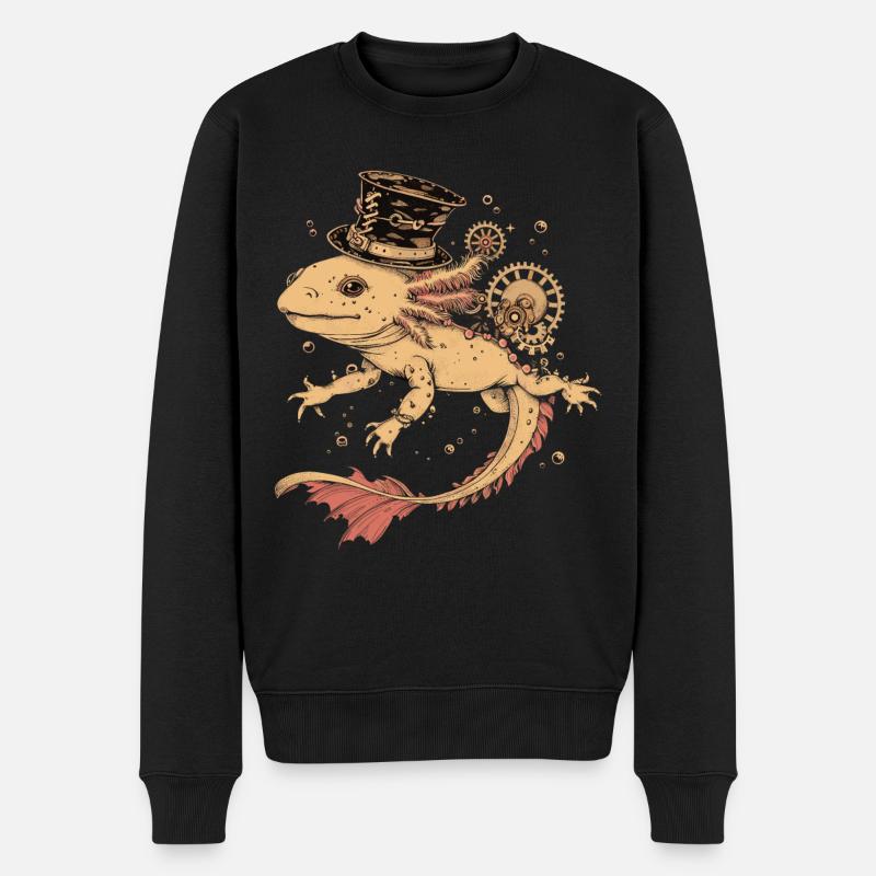 Steampunk Axolotl - Männer Premium Bio Pullover - Schwarz