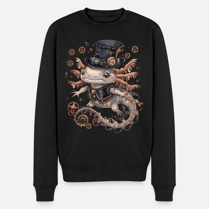 Steampunk Axolotl - Männer Premium Bio Pullover - Schwarz