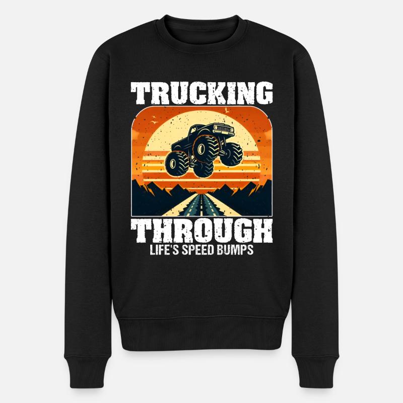 MIT DEM TRUCK DURCH DIE BREMSSCHWELLEN DES LEBENS - Männer Premium Bio Pullover - Schwarz