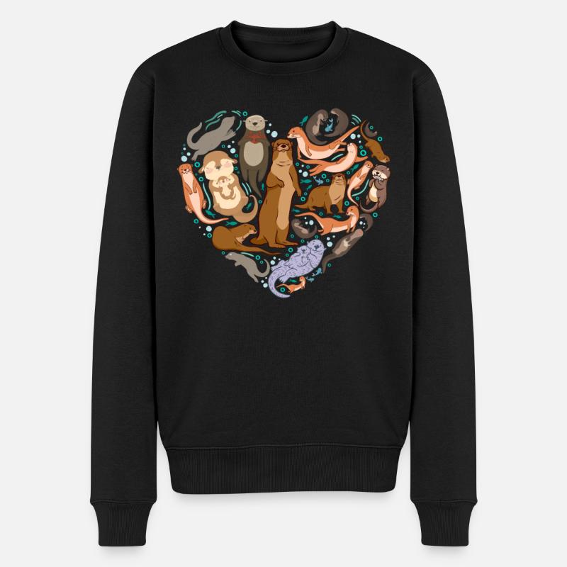 Otter Heart - Männer Premium Bio Pullover - Schwarz