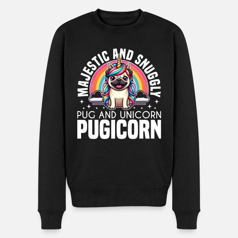 MAJESTÄTISCH UND KUSCHELIG - MOPS UND EINHORN - PUGICORN - Männer Premium Bio Pullover - Schwarz