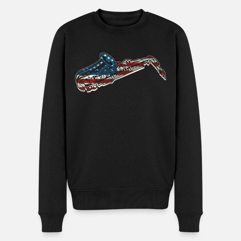 Saxophones Drapeau Américain - Pull Premium bio Homme - noir