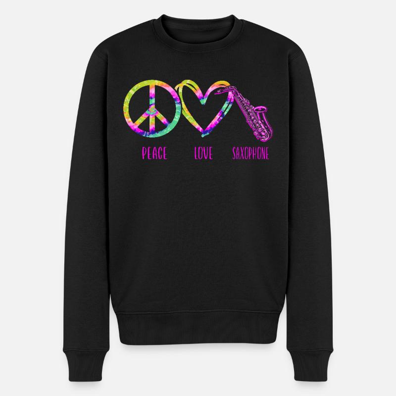 Saxophones Tie Dye Peace Love - Pull Premium bio Homme - noir