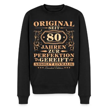 Original seit 80 Jahren Einmalig 80 Geburtstag - Männer Premium Bio Pullover - Schwarz - Vorne - Nico (187cm)