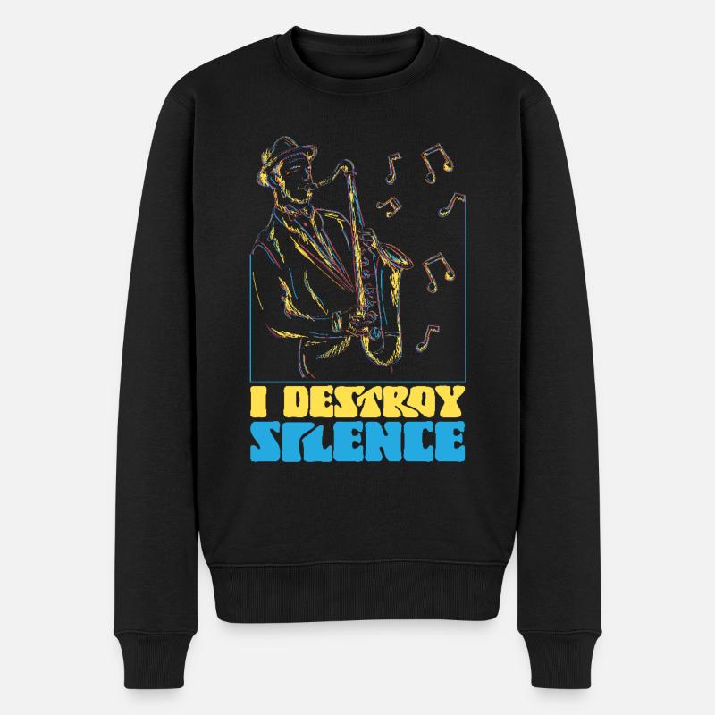 Saxophones I Destroy Silence - Pull Premium bio Homme - noir