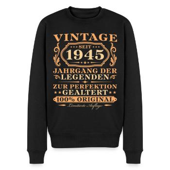 Vintage 1945 Jahrgang geboren Geburtstag - Männer Premium Bio Pullover - Schwarz - Vorne - Nico (187cm)