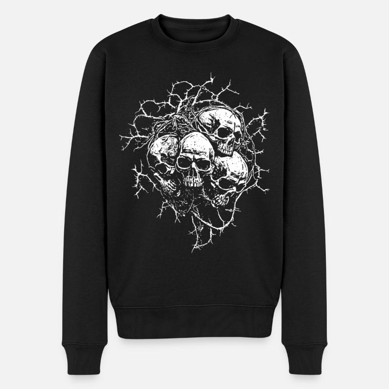 Crânes en vrilles épineuses - Pull Premium bio Homme - noir