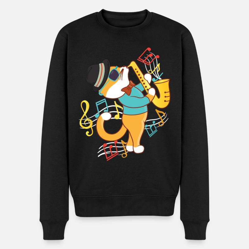 Saxophone Cat Jazz - Pull Premium bio Homme - noir