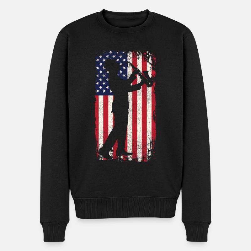 Saxophones Drapeau Américain - Pull Premium bio Homme - noir