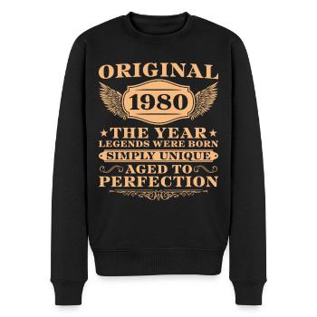 Jahrgang 1980 Geburtstag Einfach Einzigartig - Männer Premium Bio Pullover - Schwarz - Vorne - Nico (187cm)