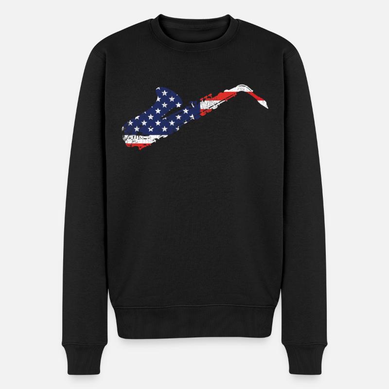 Saxophones Drapeau Américain - Pull Premium bio Homme - noir