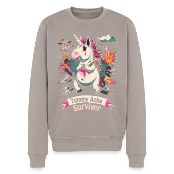 Lustiges Einhorn Meme Bauchschmerzen - Männer Premium Bio Pullover - Taupe - Vorne - Nico (187cm)
