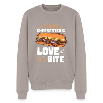 Love at First Bite - Philly Cheesesteak - Men's Premium Organic Jumper - taupe - Front - Nico (187cm)