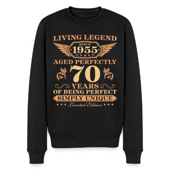 1955 Jahrgang geboren Einzigartig 70 Geburtstag - Männer Premium Bio Pullover - Schwarz - Vorne - Nico (187cm)