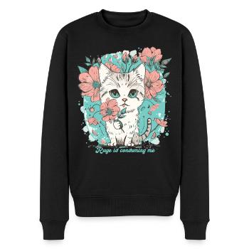 Cat Rage Consumes Me Humor Meme - Männer Premium Bio Pullover - Schwarz - Vorne - Nico (187cm)
