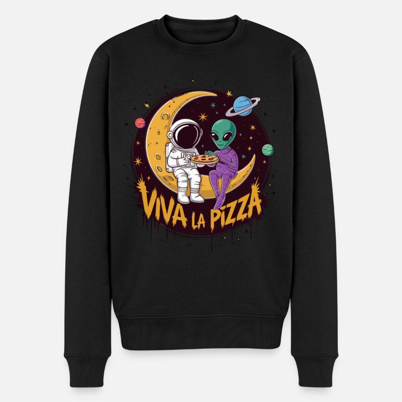 Astronaut Alien Pizza Viva La Pizza im Universum - Männer Premium Bio Pullover - Schwarz