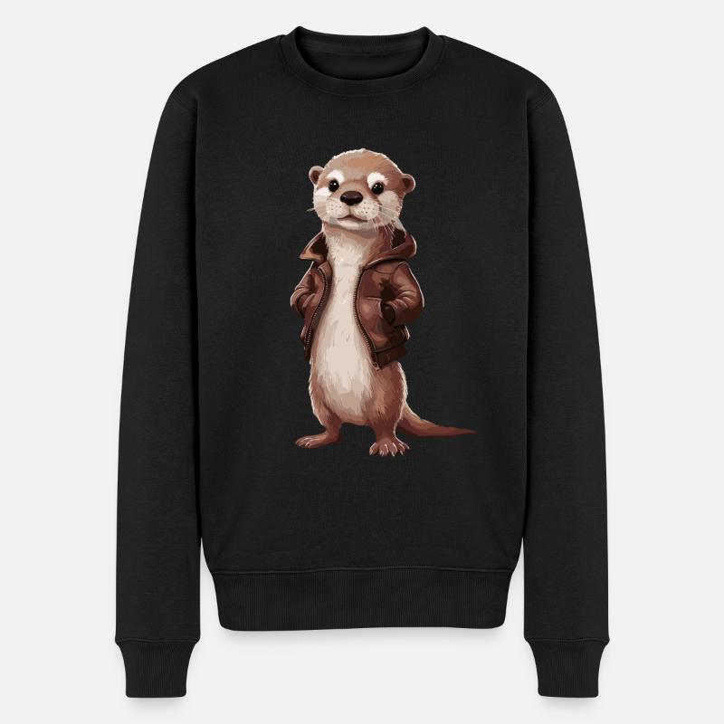 Cooler Otter Mit Lederjacke Illustrationskunst - Männer Premium Bio Pullover - Schwarz