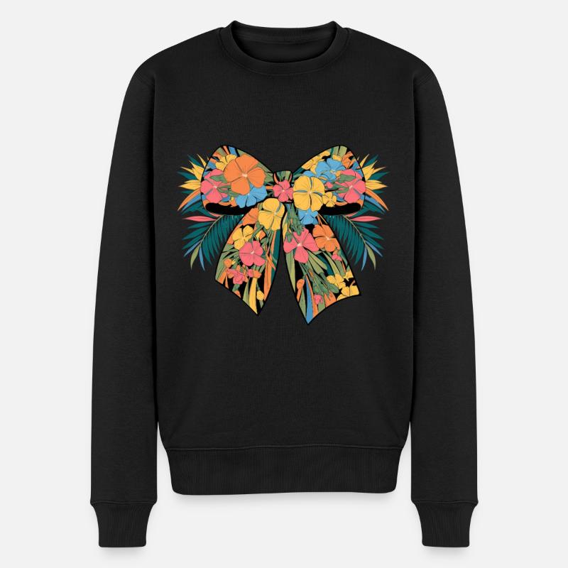 Bunte Blumen Schleife mit Tropischen Elementen - Männer Premium Bio Pullover - Schwarz