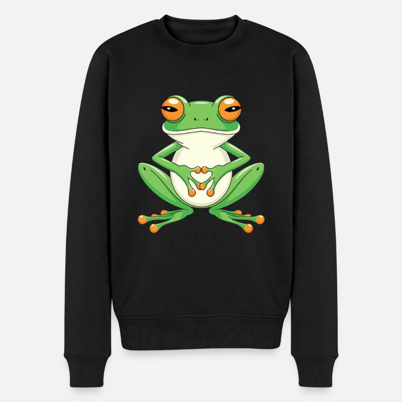 Meditierender Frosch Mit Großen Augen - Männer Premium Bio Pullover - Schwarz