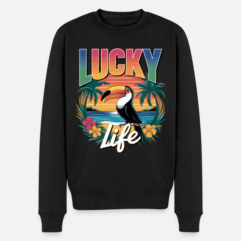 Lucky Life Tropical Paradise Vibes - Pull Premium bio Homme - noir