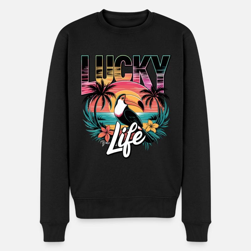 Lucky Life Tropisches Paradies mit Tukan und - Männer Premium Bio Pullover - Schwarz