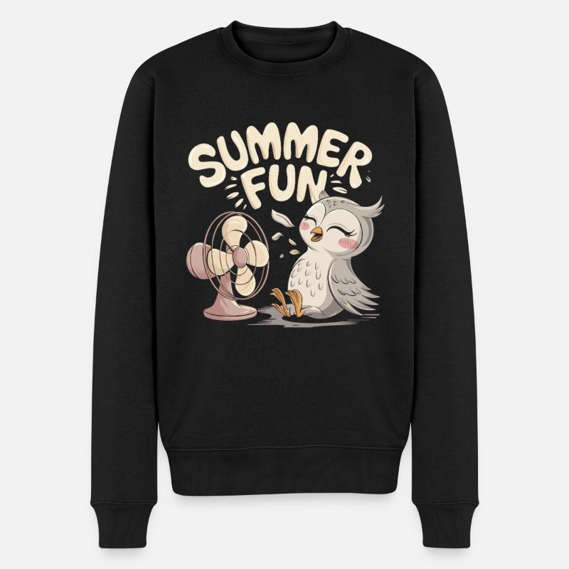 Summer Fun Eule mit Ventilator - Männer Premium Bio Pullover - Schwarz
