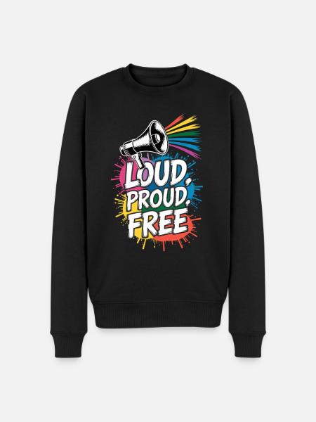 Loud, Proud, Free Megafon Regenbogen - Männer Premium Bio Pullover - Schwarz