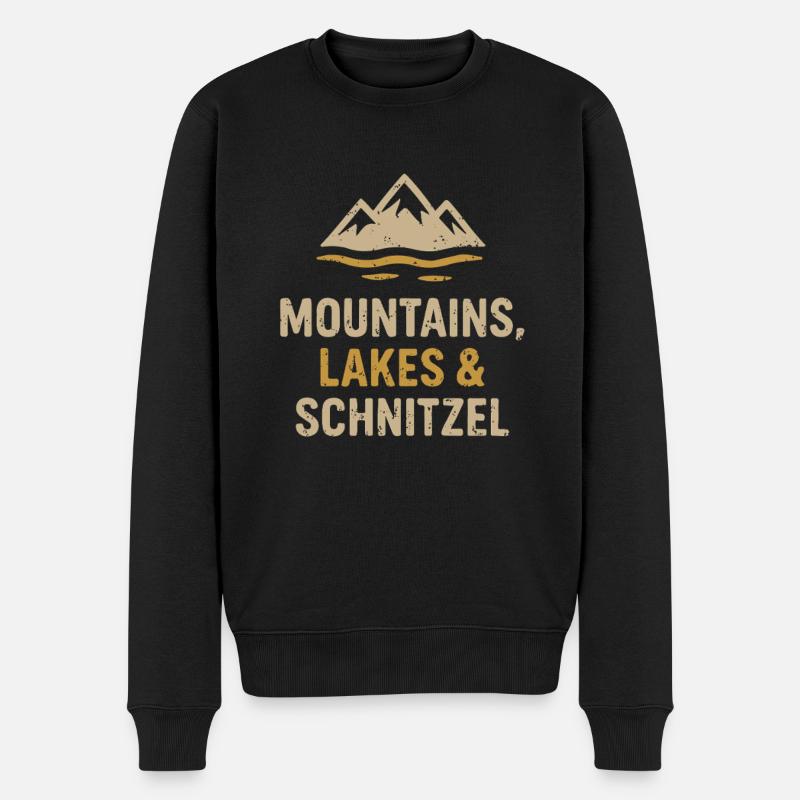 Berge, Seen & Schnitzel - Männer Premium Bio Pullover - Schwarz