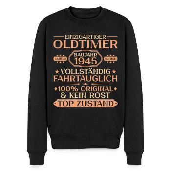 80.Geburtstag Vintage - 1945 Jahrgang - Männer Premium Bio Pullover - Schwarz - Vorne - Nico (187cm)