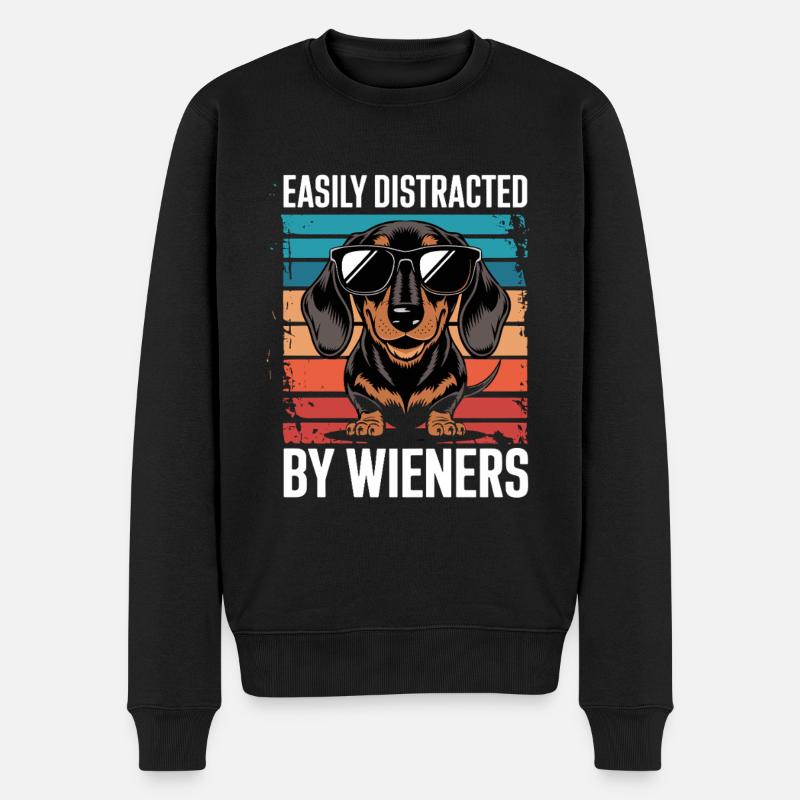Easily Distracted By Wieners Hund Vintage Stil - Männer Premium Bio Pullover - Schwarz