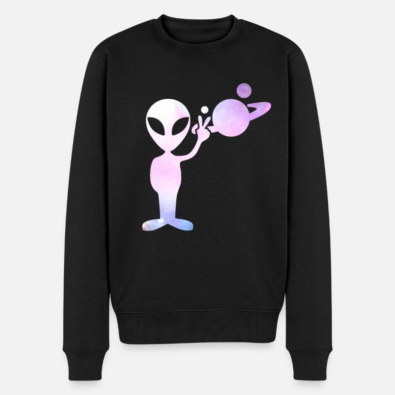 Alien Peace Universum - Männer Premium Bio Pullover - Schwarz