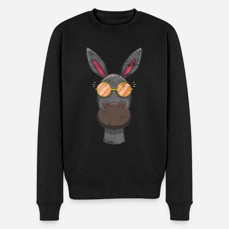 Cooler Esel Mit Sonnenbrille - Männer Premium Bio Pullover - Schwarz