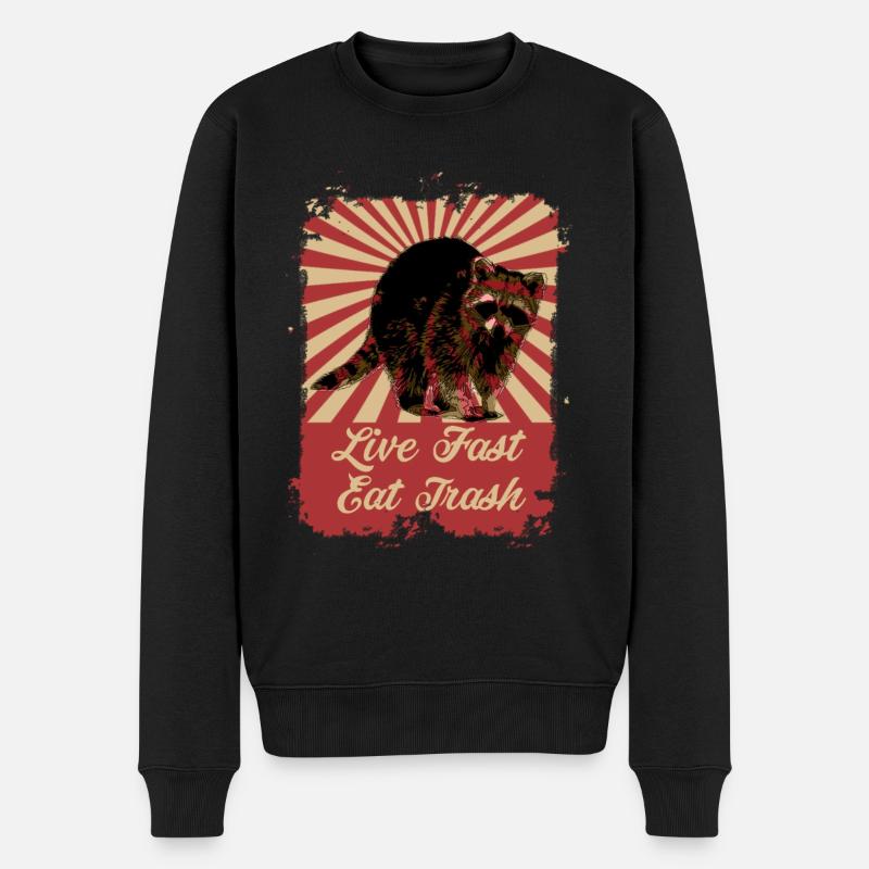 Waschbär Live Fast Eat Trash Retro Vintage - Männer Premium Bio Pullover - Schwarz