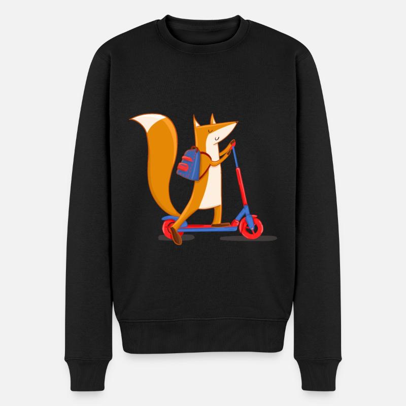 Schulweg Fuchs auf Roller zur Schule in die Klasse - Männer Premium Bio Pullover - Schwarz
