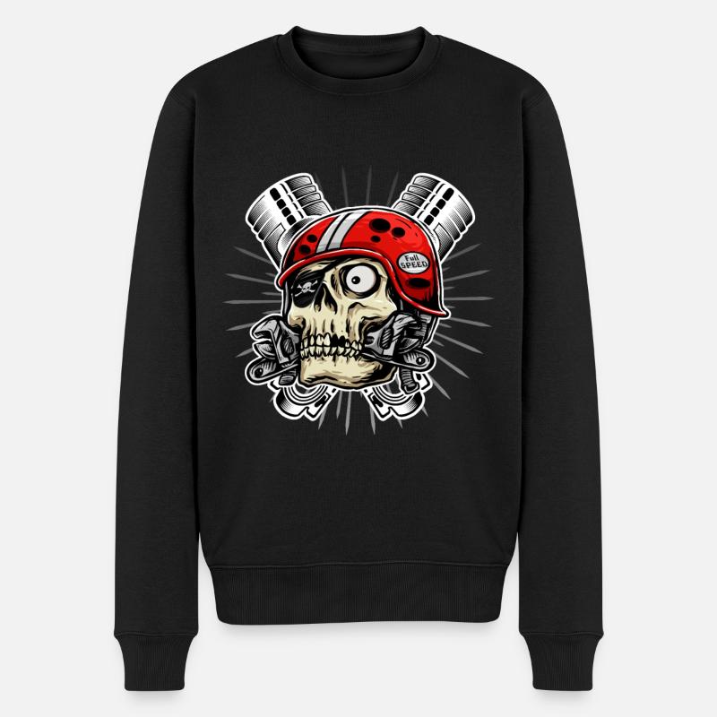 Totenkopf Schädel Motorrad Mofa Moped Motorroller - Männer Premium Bio Pullover - Schwarz