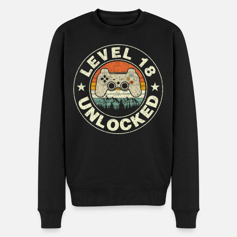 Level 18 Unlocked Gaming 18. Geburtstag des Videospielers - Männer Premium Bio Pullover - Schwarz