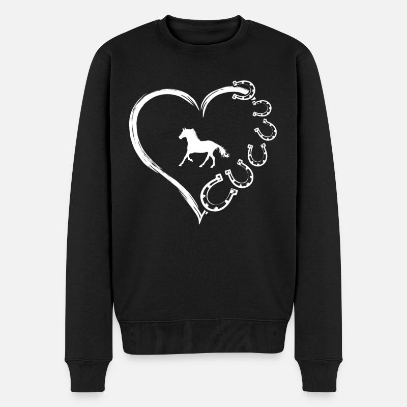 Cheval mignon amour fer à cheval coeur cadeau cheval maman Hor - Pull Premium bio Homme - noir