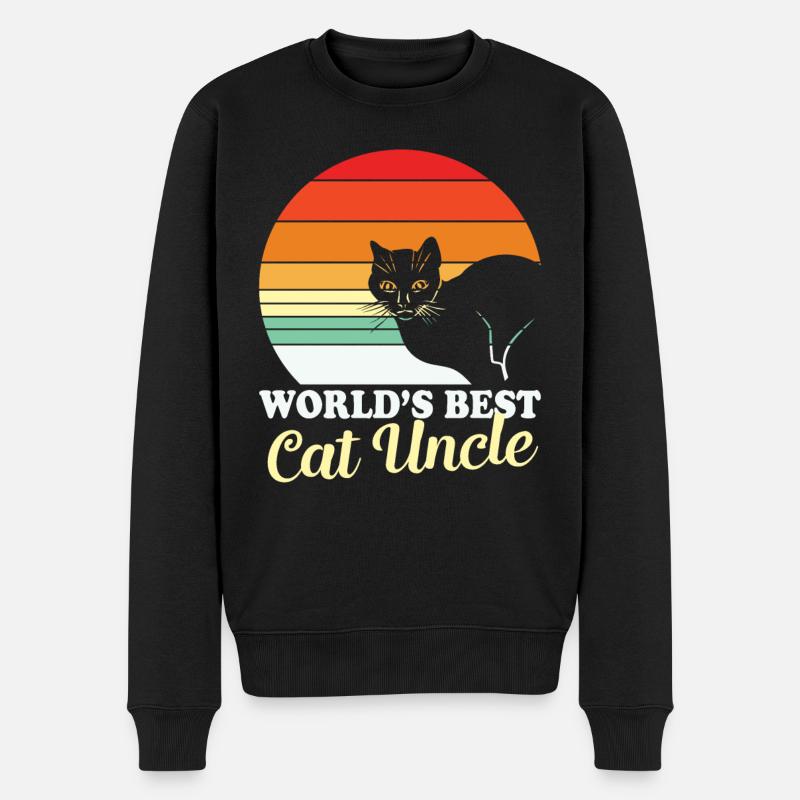 Retro Katzen Design "World's best cat uncle" - Männer Premium Bio Pullover - Schwarz