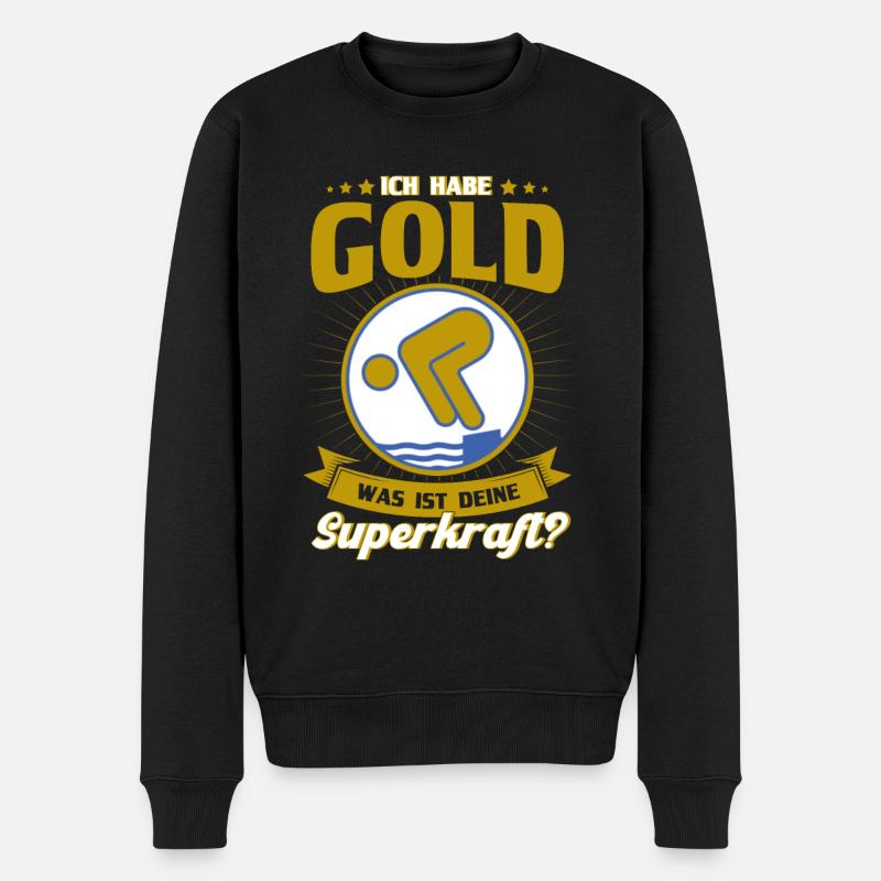 Schwimmer Schwimmprüfung Gold Geschenk - Männer Premium Bio Pullover - Schwarz