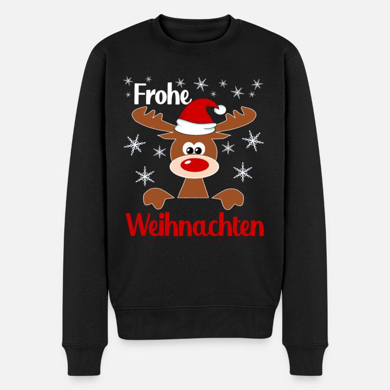 Weihnachts Rentier Frohe Weihnachten - Männer Premium Bio Pullover - Schwarz