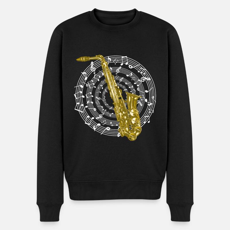 Saxophon Musik Design Noten Saxophonist Instrument - Männer Premium Bio Pullover - Schwarz