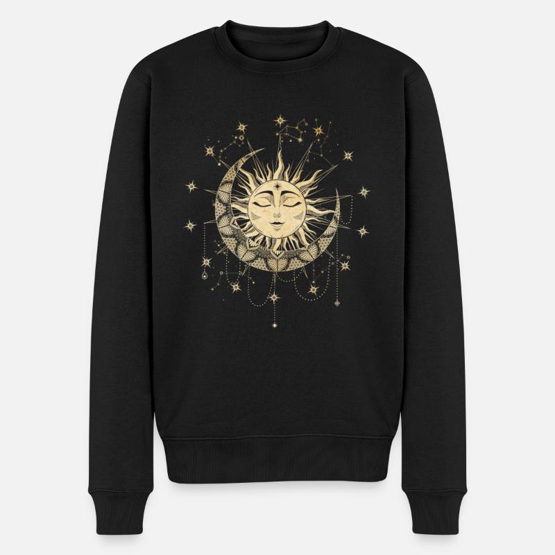 Sonnen Mandala mit Mond und Sternen Spirituell - Männer Premium Bio Pullover - Schwarz