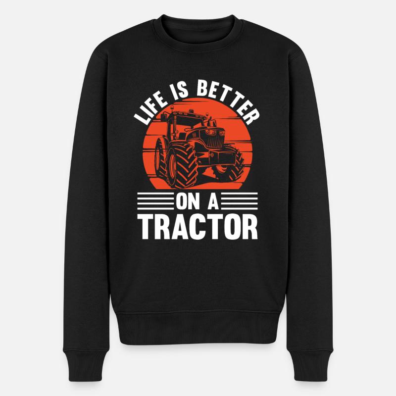 Das Leben Ist Besser Auf Traktor Farmer Sunset - Männer Premium Bio Pullover - Schwarz